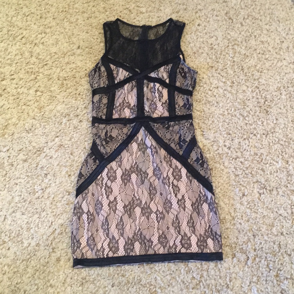 Black/Nude tight lace mini dress